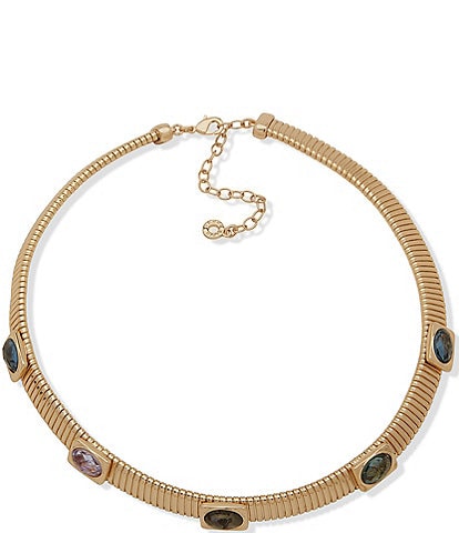 Anne Klein Gold Tone Tile Chain Collar Necklace