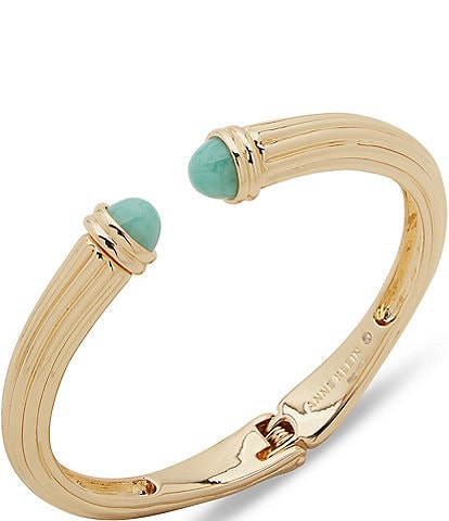 Anne Klein Gold Tone Turquoise Fluted Cuff Bracelet