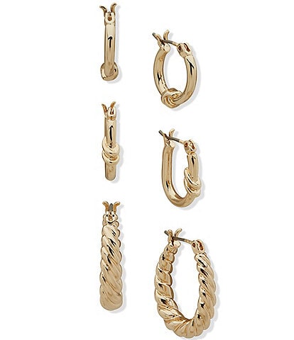 Anne Klein Gold Tone Twisted Trio Hoop Earring Set