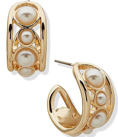 Anne Klein Gold Tone White Pearl 22mm C Hoop Earrings