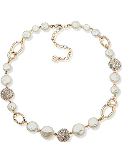 Anne Klein Gold Tone White Pearl Crystal Collar Necklace