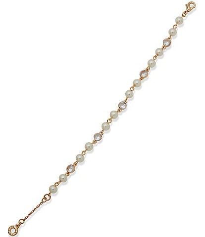 Anne Klein Gold Tone White Pearl Crystal Flex Line Bracelet