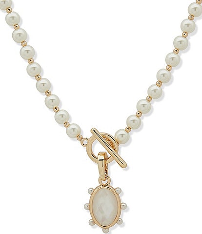 Anne Klein Gold Tone White Pearl Genuine Mother Of Pearl Short Pendant Necklace