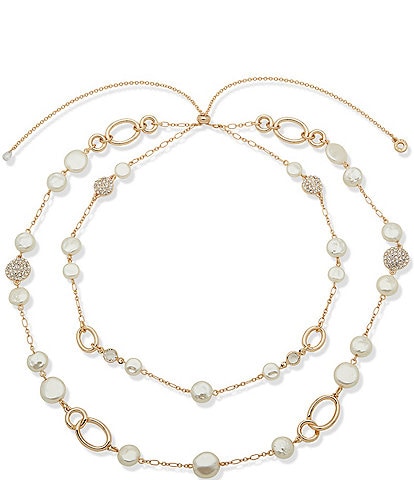 Anne Klein Gold Tone White Pearl Multi Row Short Multi-Strand Necklace