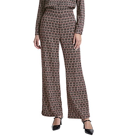 Anne Klein High Rise Wide Leg Printed Coordinating Satin Pants