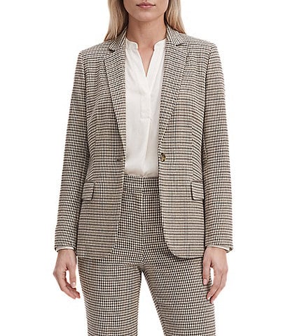 Anne Klein Houndstooth Notch Collar One Button Blazer