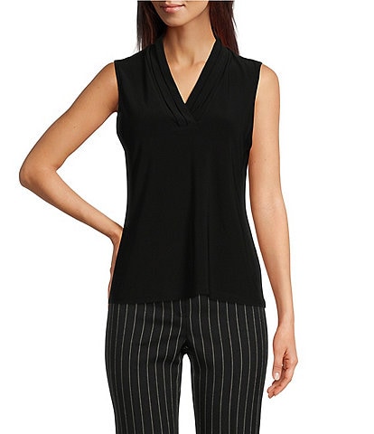 Anne Klein Knit Jersey Pleated V-Neck Sleeveless Shell