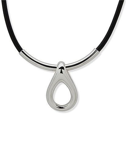 Anne Klein Leather Rounded Teardrop Short Pendant Necklace