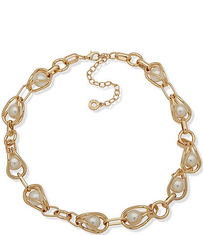 Anne Klein Link Pearl Collar Necklace