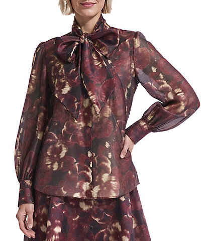 Anne Klein Long Sleeve Bow Neck Coordinating Blouse