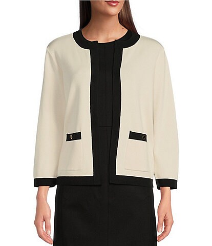 Anne Klein Long Sleeve Open Front Color Blocked Cardigan