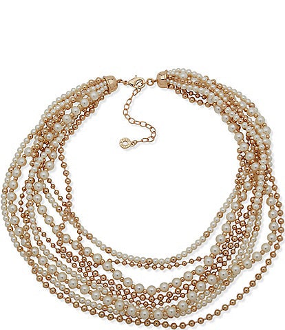 Anne Klein Multi-Row Pearl & Beads Torsade Necklace