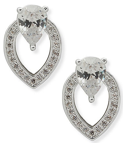 Anne Klein Navette Pearl Stone Button Stud Earrings