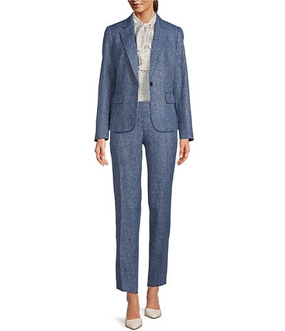 Anne Klein Notch Collar Long Sleeve Button Front Coordinating Jacket & Straight Leg Ankle Pant
