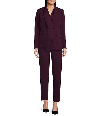 Anne Klein Notch Lapel Long Sleeve Stretch 1-Button Blazer & Fly Front Slash Pocket Straight Leg Coordinating Ankle Pant