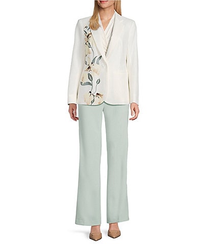 Anne Klein One Button Notch Collar Printed Jacket & Pull On Stretch Front Pockets Straight Leg Trouser Pants