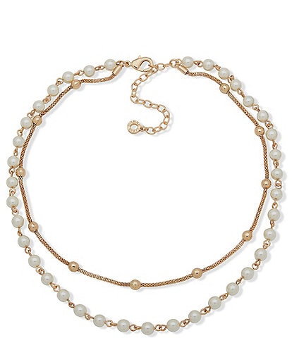 Anne Klein Pearl Convertible Chain Short Multi Strand Necklace