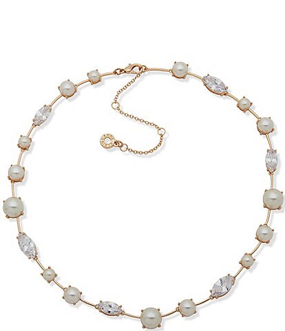 Anne Klein Pearl Crystal Collar Necklace