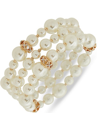 Anne Klein Pearl Crystal Set of 3 Stretch Bracelet