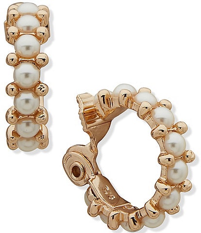 Anne Klein Pearl EZ Comfort Clip On Hoop Earrings