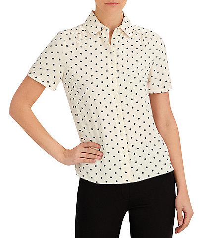 Anne Klein Petite Button Front Blouse With Cap Sleeve