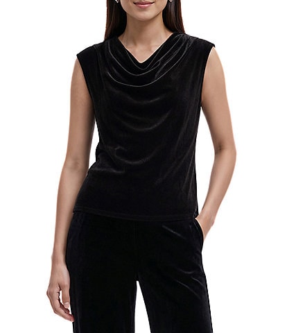 Anne Klein Petite Drape Neck Stretch Velvet Cap Sleeve Top