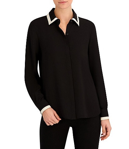 Anne Klein Petite Long Sleeve Button Down Blouse