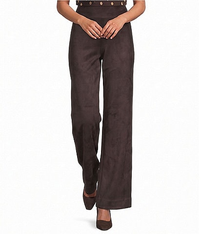 Anne Klein Petite Scuba Suede Wide Leg Pull-On Pants