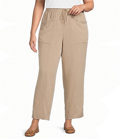 Anne Klein Plus Drawstring Twill Straight Leg Drapey Pants