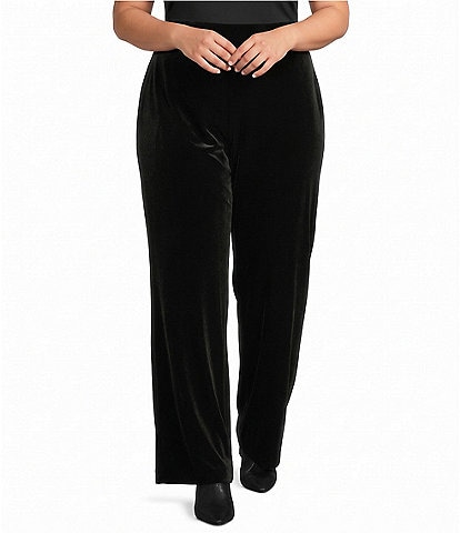 Anne Klein Plus High Rise Pull On Velvet Wide Leg Pants