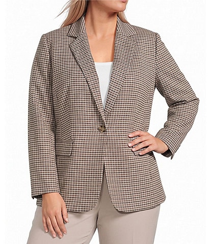 Anne Klein Plus Houndstooth One Button Blazer