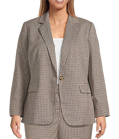 Anne Klein Plus Houndstooth One Button Blazer