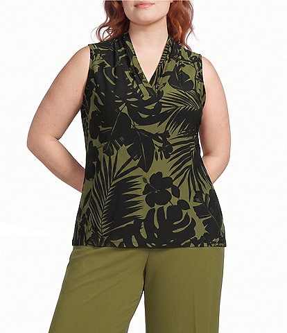 Anne Klein Plus Jersey Knit V Neck Sleeveless Blouse