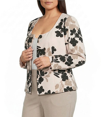 Anne Klein Plus Scoop Neck Floral Jacket