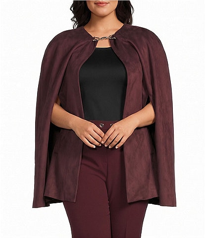 Anne Klein Plus Scuba Suede Cape Horse Bit Jacket