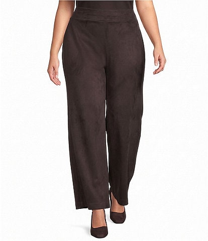 Anne Klein Plus Scuba Suede Wide Leg Pull-On Pants