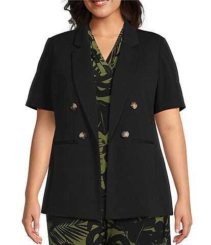 Anne Klein Plus Short Sleeve Faux Double Breasted Blazer