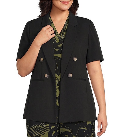 Anne Klein Plus Short Sleeve Faux Double Breasted Blazer