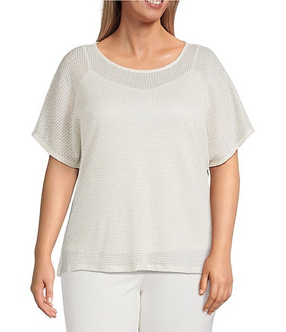 Anne Klein Plus Size Metallic Tuckstitch Hacci Dolman Sleeve Blouse