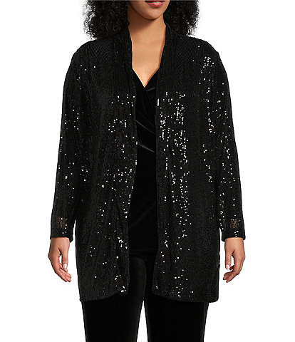 Anne Klein Plus Size Sequin Drape Front Cardigan Jacket