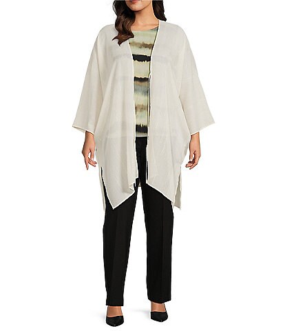Anne Klein Plus Size Shimmer Texture 3/4 Sleeve Open Front Cardigan