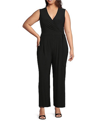 Anne Klein Plus Size Surplice V-Neck Sleeveless Jumpsuit