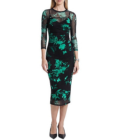 Anne Klein Printed Mesh Midi Dress
