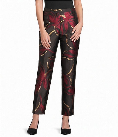 Anne Klein Printed Twill Jacquard Straight Leg Ankle Pants