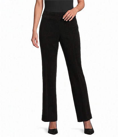 Anne Klein Pull-On Flocked Herringbone Bootleg Pants