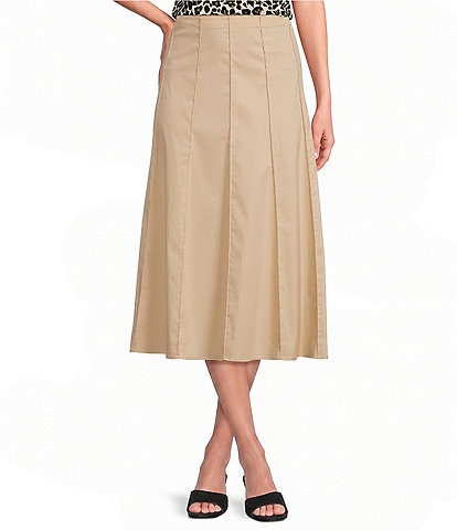 Anne Klein Pull On Paneled A Line Poplin Midi Skirt