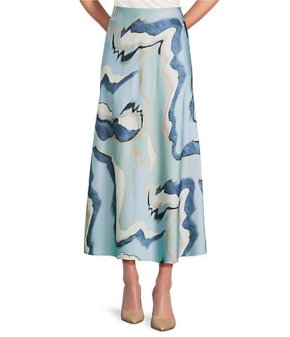Anne Klein Pull On Print Satin Long Skirt