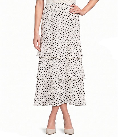 Anne Klein Pull On Tier Dotted A-Line Maxi Skirt