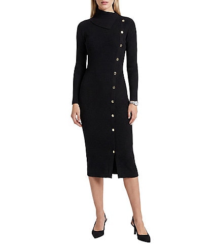 Anne Klein Ribbed Oversized Collar Dress