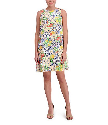 Anne Klein Round Neck Sleeveless Lemon Fruit Print Scuba Shift Dress